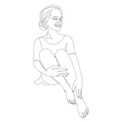 Feminine silhouette in modern continuous line style. The girl is slim and beautiful. Lady suitable for aesthetic decoration, posters, stickers, logo. Vector illustration.