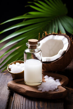 bottle, jar of coconut essential oil extract
