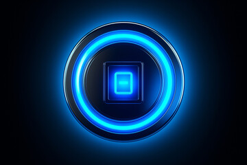 Glowing neon line Power button icon isolated on blue background