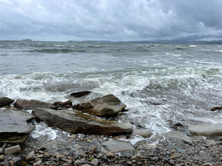 Vladivostok, Ussuri Bay in the area of Patrokl Bay in cloudy summer weather