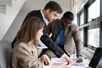 Caucasian businessman working with team business at office