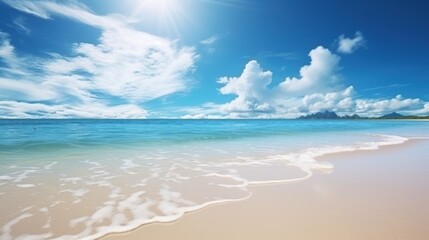 Background of tropical beach and blue sea and white clouds