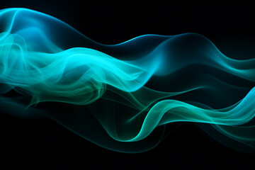 abstract turquoise smoke flowing side, isolated on black background