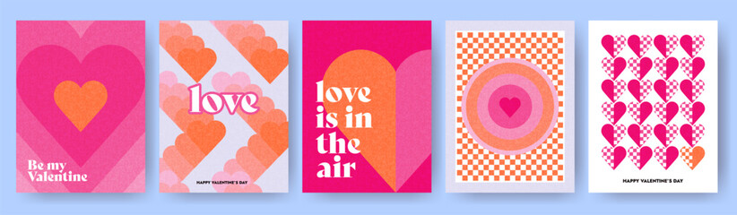 Creative concept of Happy Valentines Day cards set. Modern abstract art design with hearts and geometric shapes. Templates for celebration, ads, branding, banner, cover, label, poster, sales - obrazy, fototapety, plakaty