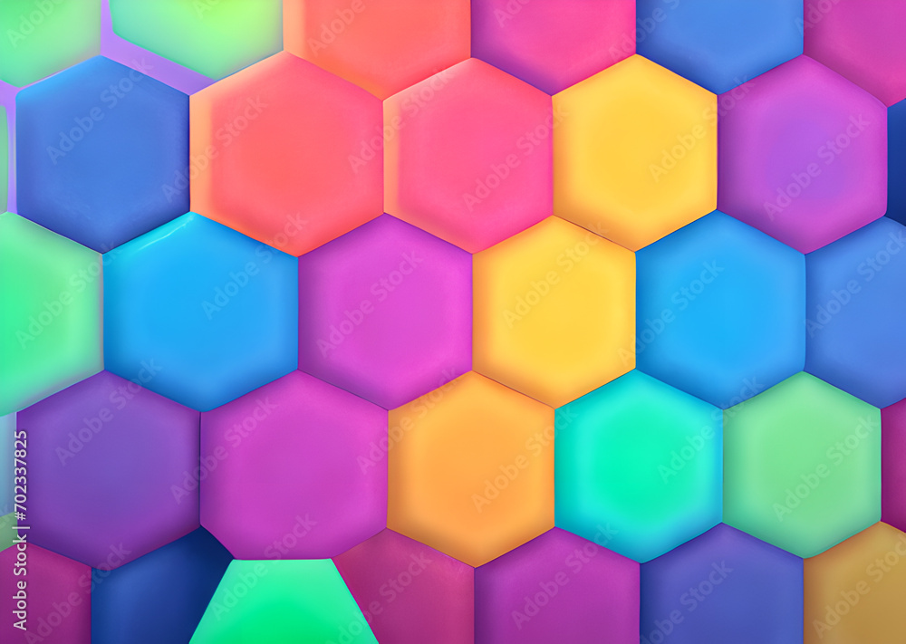 Poster Multicolored patterns with repeating hexagonal mosaics hexagons mosaic background design Modern technology geometric ,Generative AI	