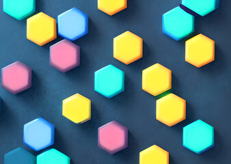 Obraz premium Multicolored patterns with repeating hexagonal mosaics hexagons mosaic background design Modern technology geometric ,Generative AI 