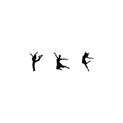 Group people dancing silhouette set. Figure happy active young men and women simple cartoon collection.Ballerina silhouette Dancers are isolated on a white background. Vector female ballet dancers.