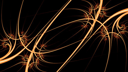 the complex path of tiny Free radical particles on collision yellow gold coloured on a plain black background