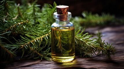 Obraz na płótnie Canvas bottle, jar with juniper essential oil extract