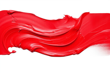 elegant small smear of thick red oil paint, isolated on white background