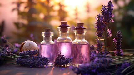 Obraz na płótnie Canvas bottle, jar with lavender essential oil extract