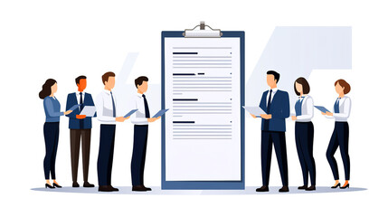 Obraz premium New and old employees must occasionally fill out a questionnaire about the company's activities and the goals set by the management. Human resources and management concept. AI generated.