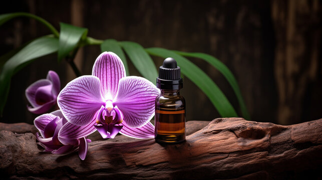bottle, jar with orchid essential oil extract
