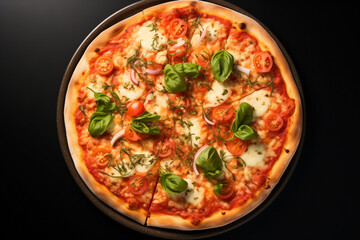 Pizza alla marinara with tomatoes garlic olive oil top view