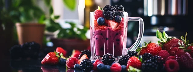 Poster fruit and berry cocktail on the background of the kitchen © Артур Комис