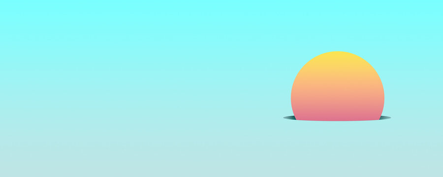 Summer sunset icon banner on a blue background with copy space