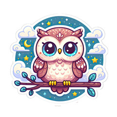 Fototapeta premium Generative AI Cute Little owl Sticker, cute baby owl sticker, cool little owl stickers, lovely Little baby owl Sticker, adorable little owl stickers, adorable baby owl stickers, cute owls stickers