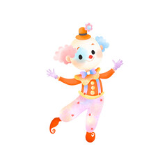 Circus Cute Clown Watercolor Illustration Hand Drawing