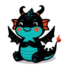 Cute Baby Dragon Cartoon Vector Icon Illustration. Animal Nature Icon Concept Isolated Premium Vector.