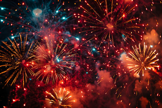 Vibrant Fireworks Display Against Night Sky