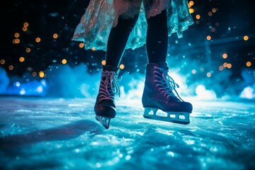 Ice Skating Under the Stars - Generative AI - obrazy, fototapety, plakaty