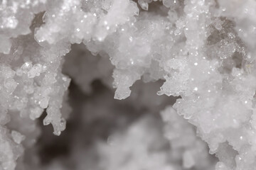 close up macro of a white crystal formation in detail with shallow depth of field,  background