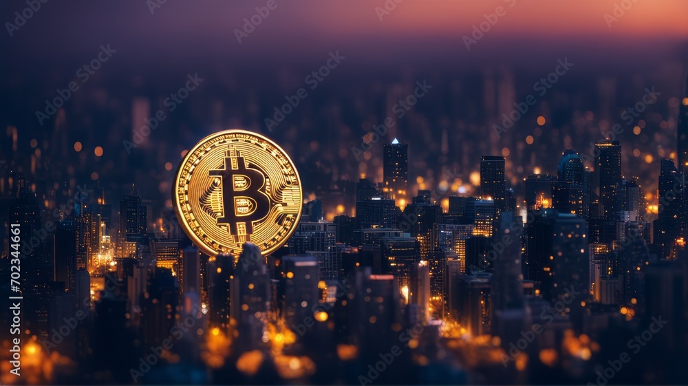 Poster Digital Bitcoin Currency is a new form of currency that uses blockchain technology. It is digital and makes cash transactions fast and secure.