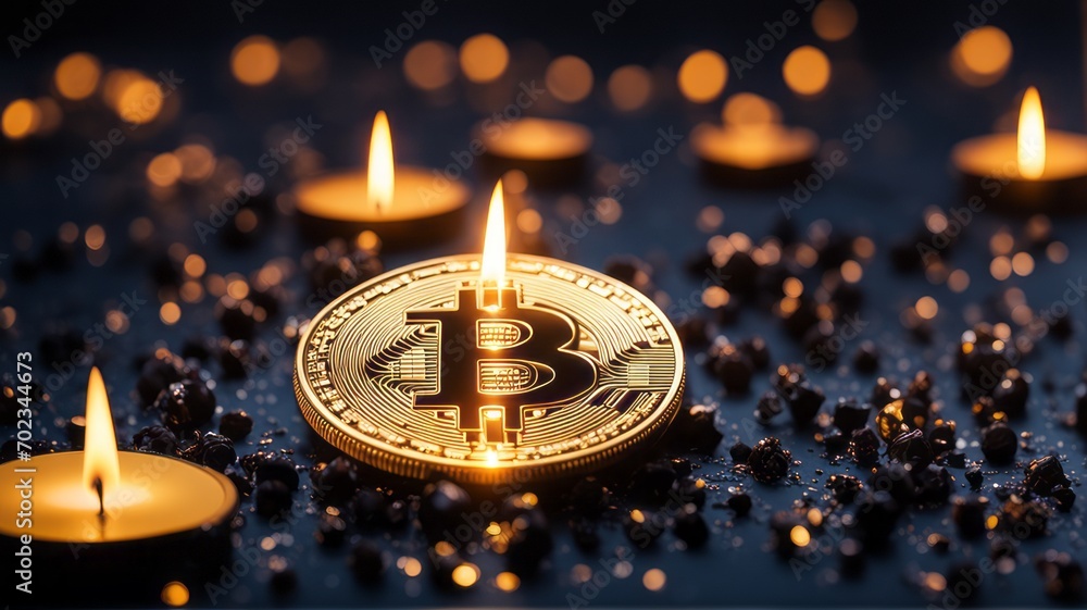 Fototapete Digital Bitcoin Currency is a new form of currency that uses blockchain technology. It is digital and makes cash transactions fast and secure.