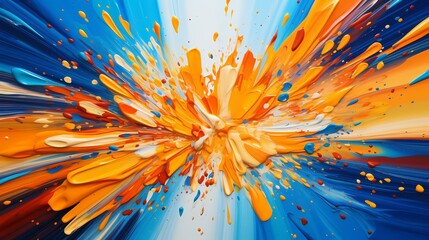 Fiery orange bursts against a cobalt blue canvas with dynamic patterns, creating a mesmerizing abstract background.