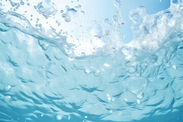 water with air bubbles underwater, splash and waves on white background 