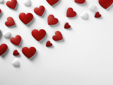 red hearts on pure white background,