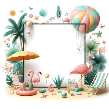 Picture frame summer travel items create banners for summer travel, illustration style, Created ai generated