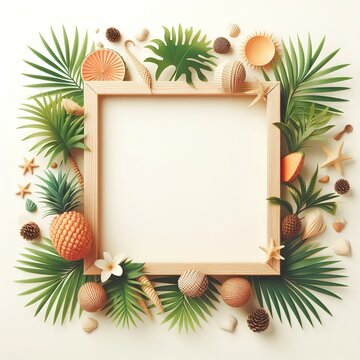 Summer fruit picture frame creating banner for summer travel, illustration style, Created ai generated