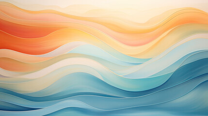 A dreamy abstract scene with wavy patterns in pastel blue and orange,  Ai Generative - obrazy, fototapety, plakaty