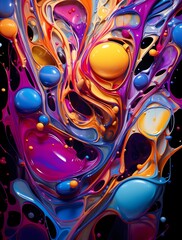 Fluid streams of radiant color intertwine and dance in a 3D abstract space, forming a captivating display of vivid splashes and dynamic liquid beauty