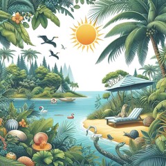 Rainforest mural, illustration style, Created ai generated