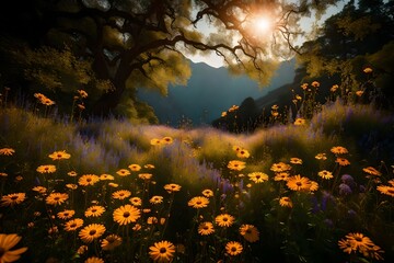 Immerse yourself in the serenity of a nature background, where wildflowers bloom in profusion. The perfect lighting reveals