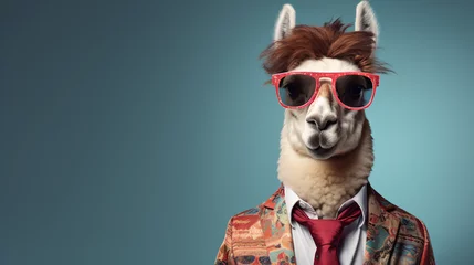 Poster Cool looking llama or alpaca wearing funky glasses © Abdulmueed