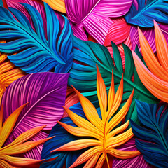 Colorful tropical leaves and floral pattern fabric background