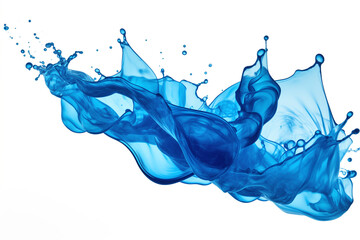 splashes of dark blue liquid or juice, flying, soaring isolated on white background - obrazy, fototapety, plakaty