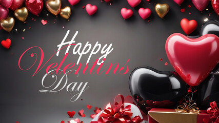 happy valentines day banner greeting card with valentine elements like gift and hearts