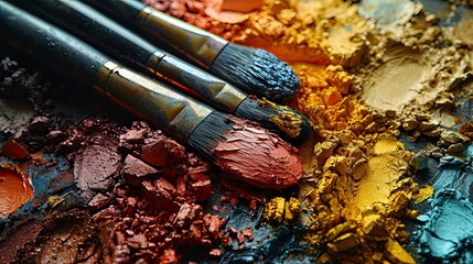 Obraz premium Composition Palette Stylish Eyeshadows Brush, Background HD, Illustrations