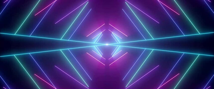 VJ Abstract laser light colorful glowing neon lines background.