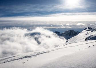 Ski resort landscape of  snow mountains in winter