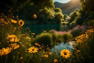 Transport yourself to a tranquil oasis with a nature background featuring an array of wildflowers. Impeccable