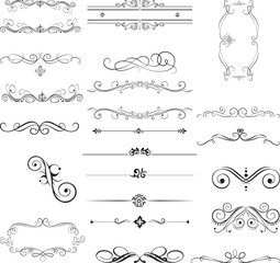 Ornamental Rule Lines in Different Design, Decorative dividers, Swirl elements, Corner design, Vector graphic elements 