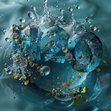 Water ocean wave, blue, aqua, illustration. Nomenclature of the water symbol. Blue and aquamarine water splash. Climate change. Graphic Resource as background. Copy space. Generative AI