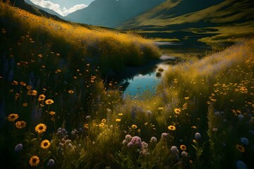 Immerse in the beauty of a nature background adorned with wildflowers, where perfect lighting captures the essence