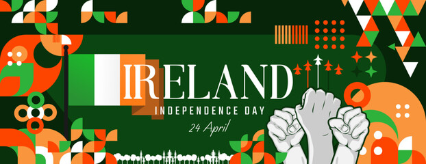 Ireland Independence day banner in modern geometric style with green color. National Independence Day greeting card cover with typography. Vector illustration for independence party.