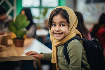 Young girl in hijab at school